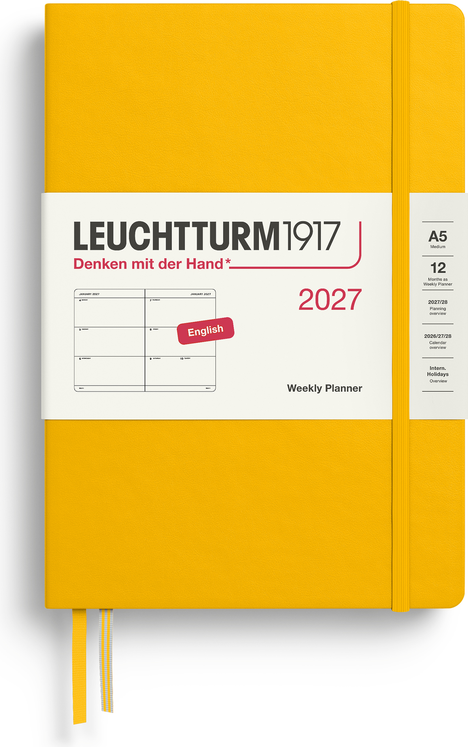 Leuchtturm 1917 Wochenplaner Hardcover 2027 EN A5, gelb