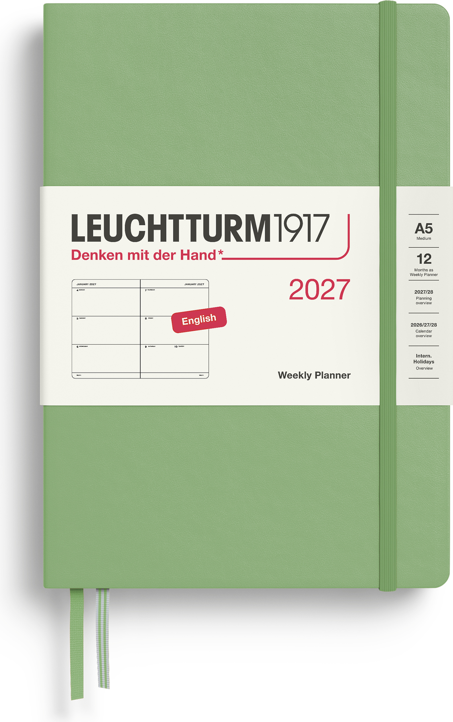 Leuchtturm 1917 Wochenplaner Hardcover 2027 EN A5, hellgrün
