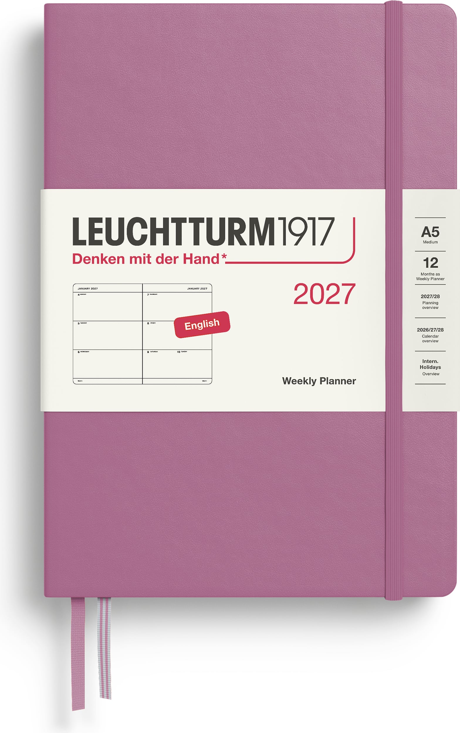 Leuchtturm 1917 Wochenplaner Hardcover 2027 EN A5, rosa