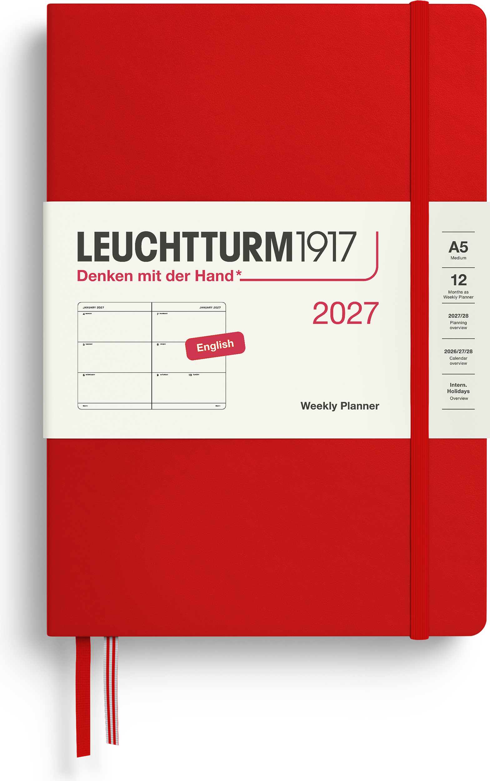 Leuchtturm 1917 Wochenplaner Hardcover 2027 EN A5, rot