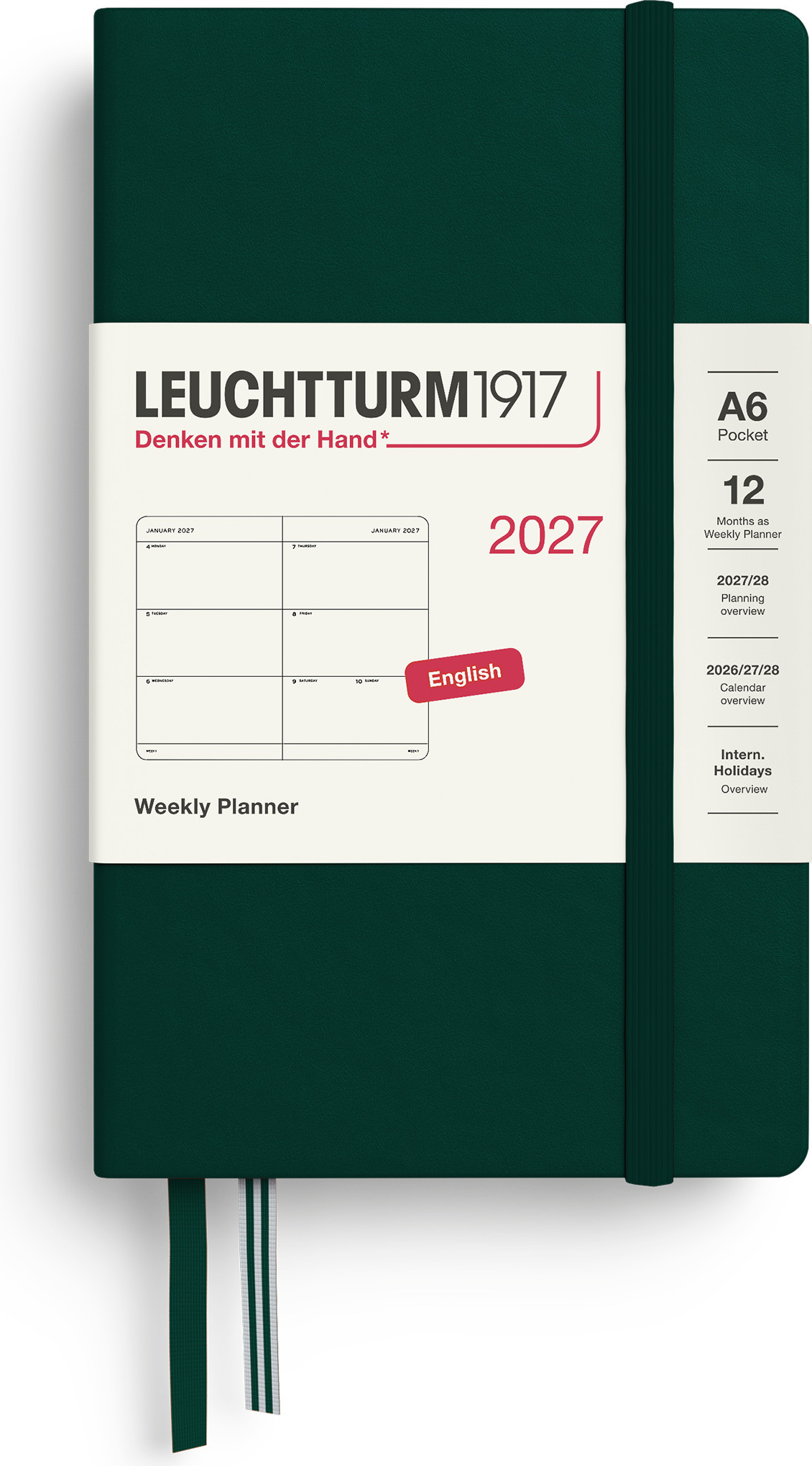 Leuchtturm 1917 Wochenplaner Hardcover 2027 EN A6, dunkelgrün