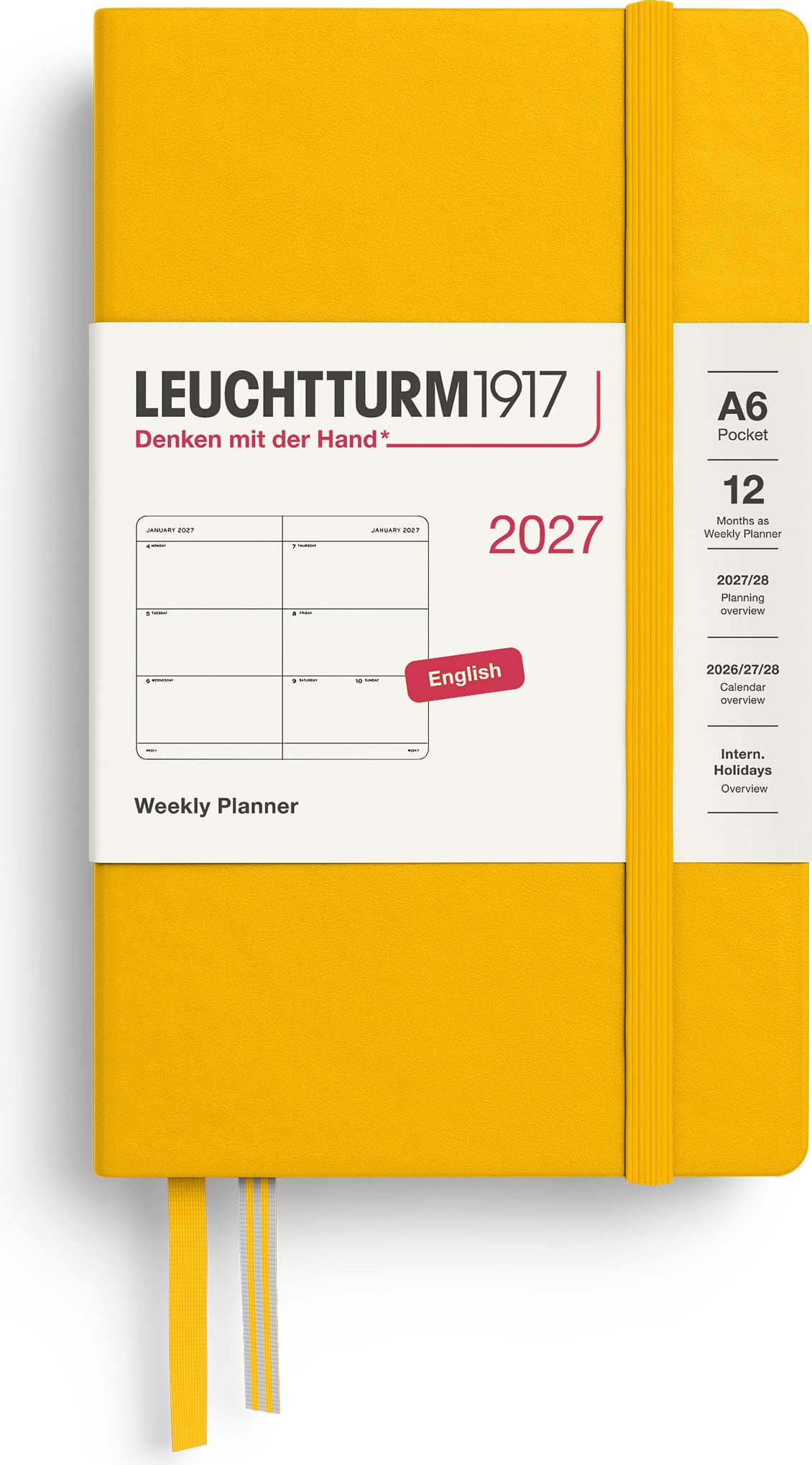 Leuchtturm 1917 Wochenplaner Hardcover 2027 EN A6, gelb