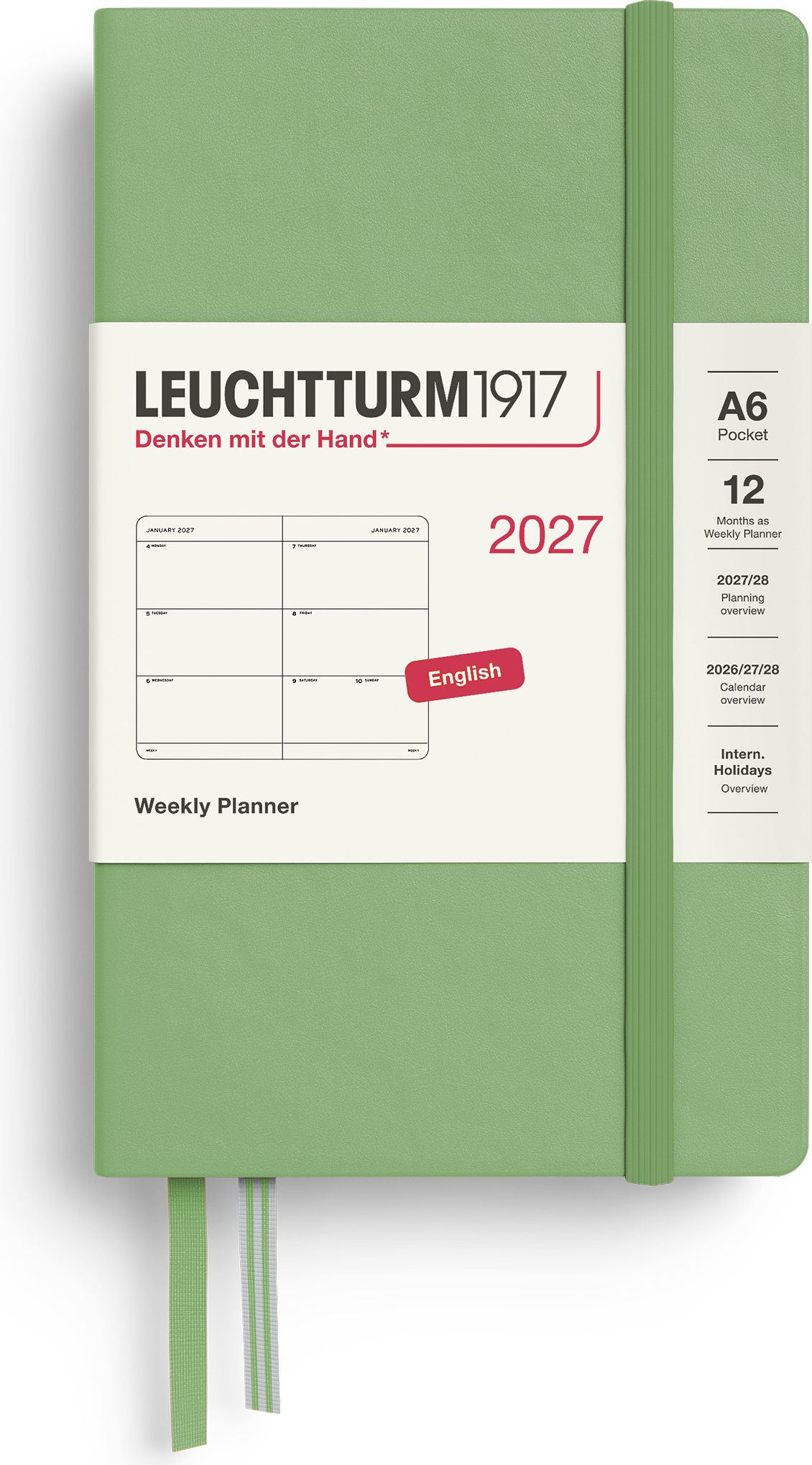 Leuchtturm 1917 Wochenplaner Hardcover 2027 EN A6, hellgrün