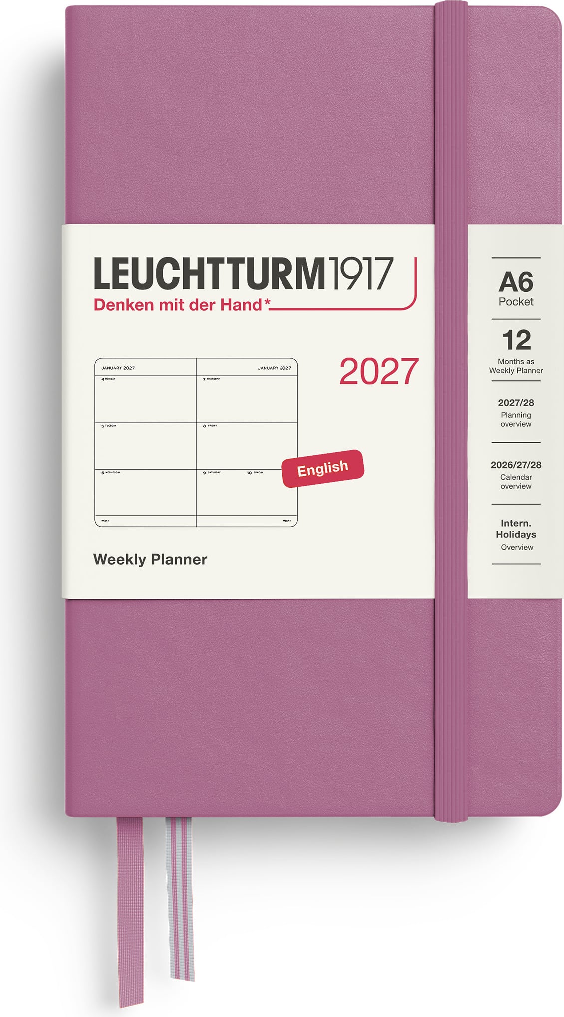 Leuchtturm 1917 Wochenplaner Hardcover 2027 EN A6, rosa