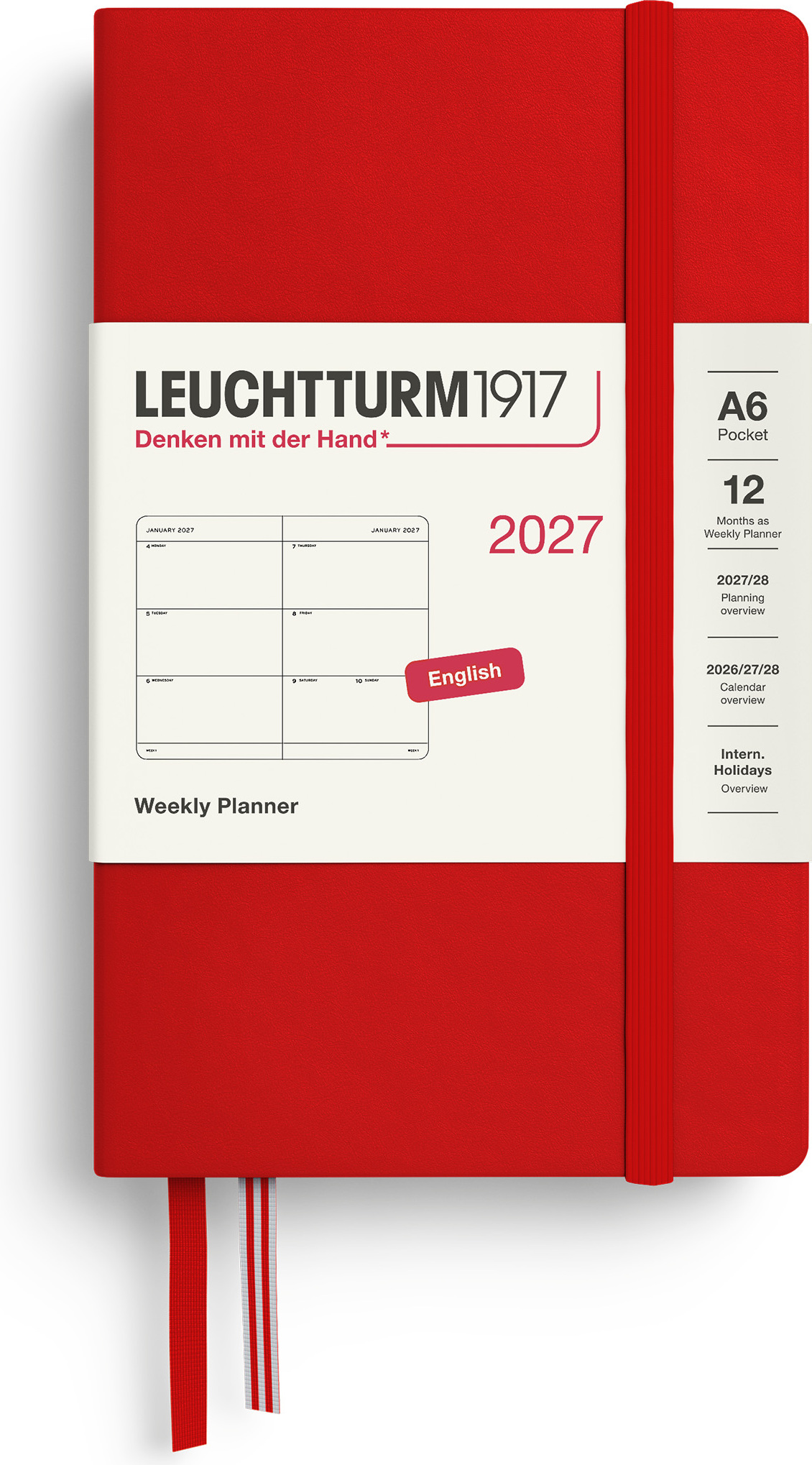 Leuchtturm 1917 Wochenplaner Hardcover 2027 EN A6, rot