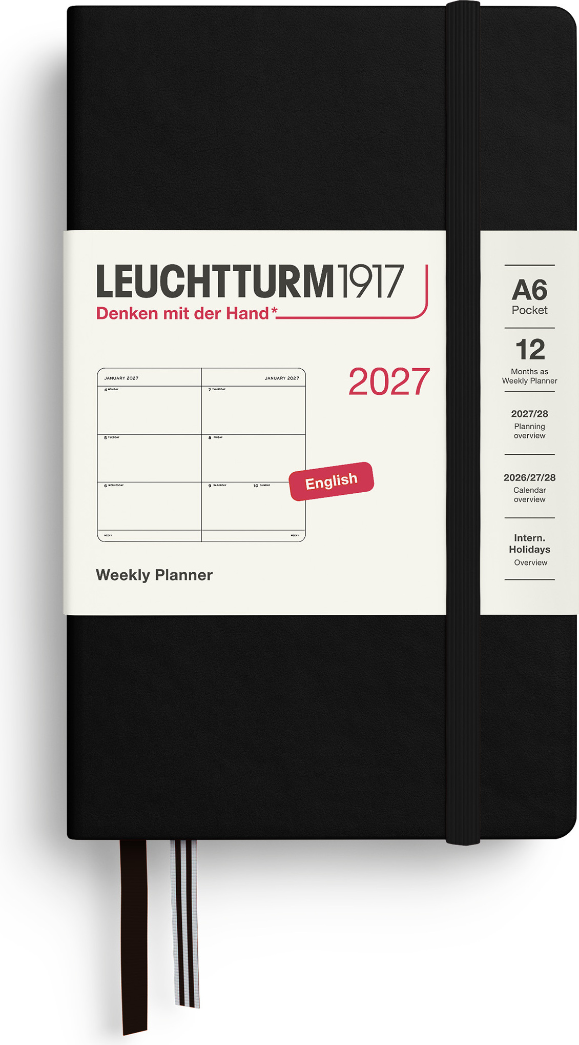 Leuchtturm 1917 Wochenplaner Hardcover 2027 EN A6, schwarz