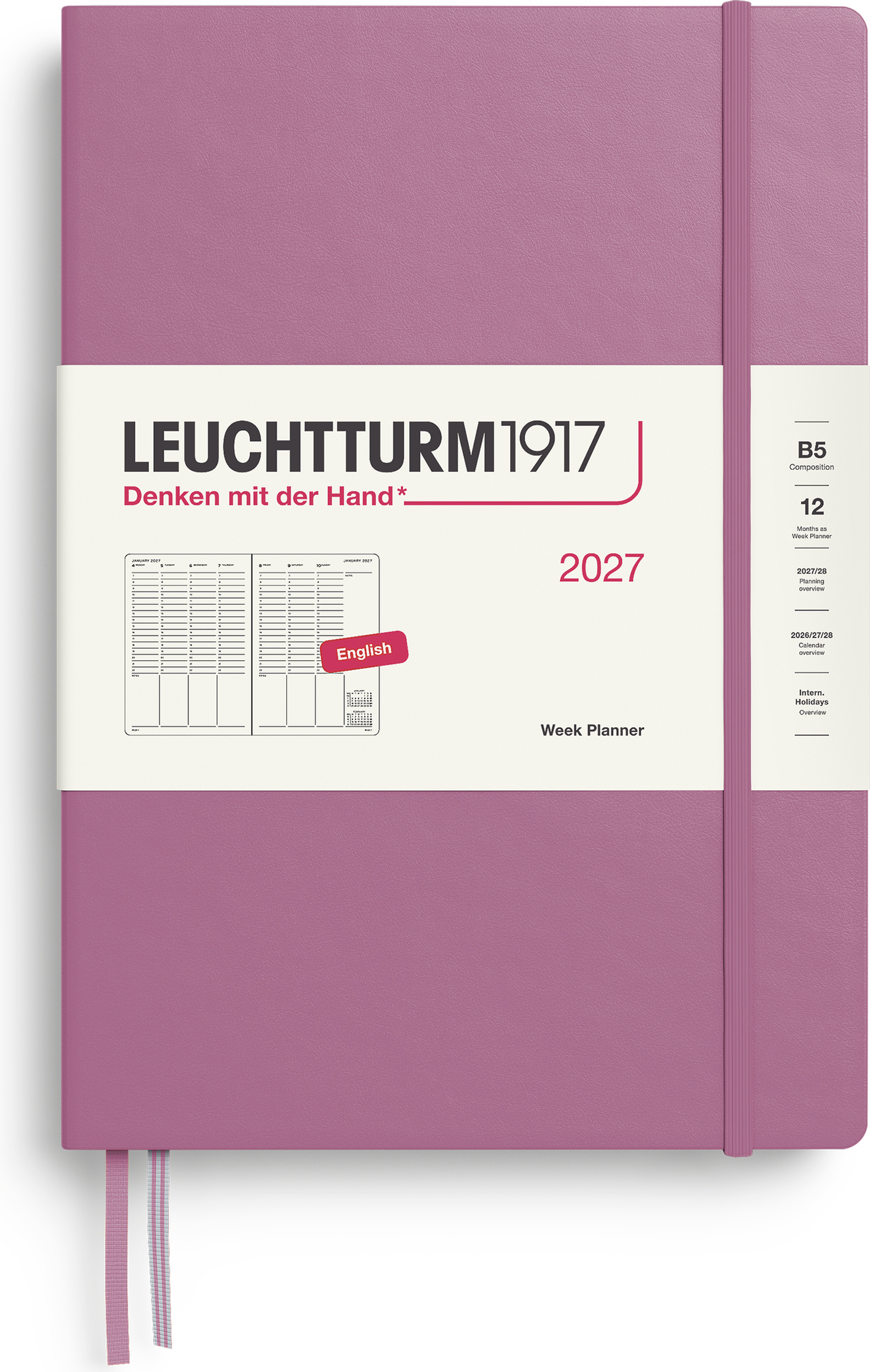 Leuchtturm 1917 Wochenplaner Hardcover 2027 EN B5, rosa