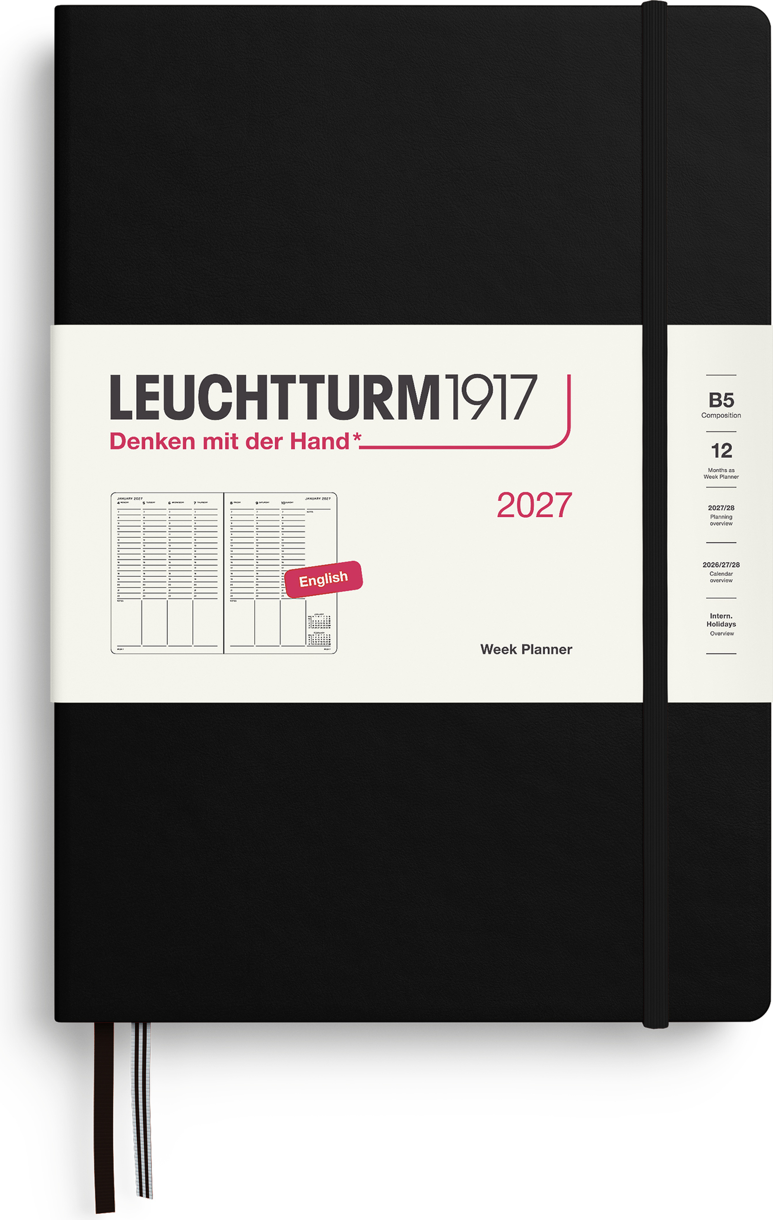 Leuchtturm 1917 Wochenplaner Hardcover 2027 EN B5, schwarz