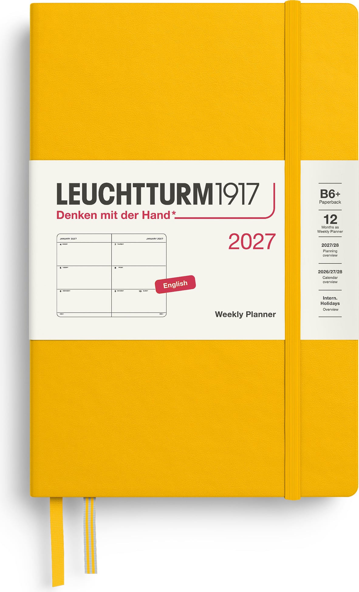 Leuchtturm 1917 Wochenplaner Hardcover 2027 EN B6+, gelb