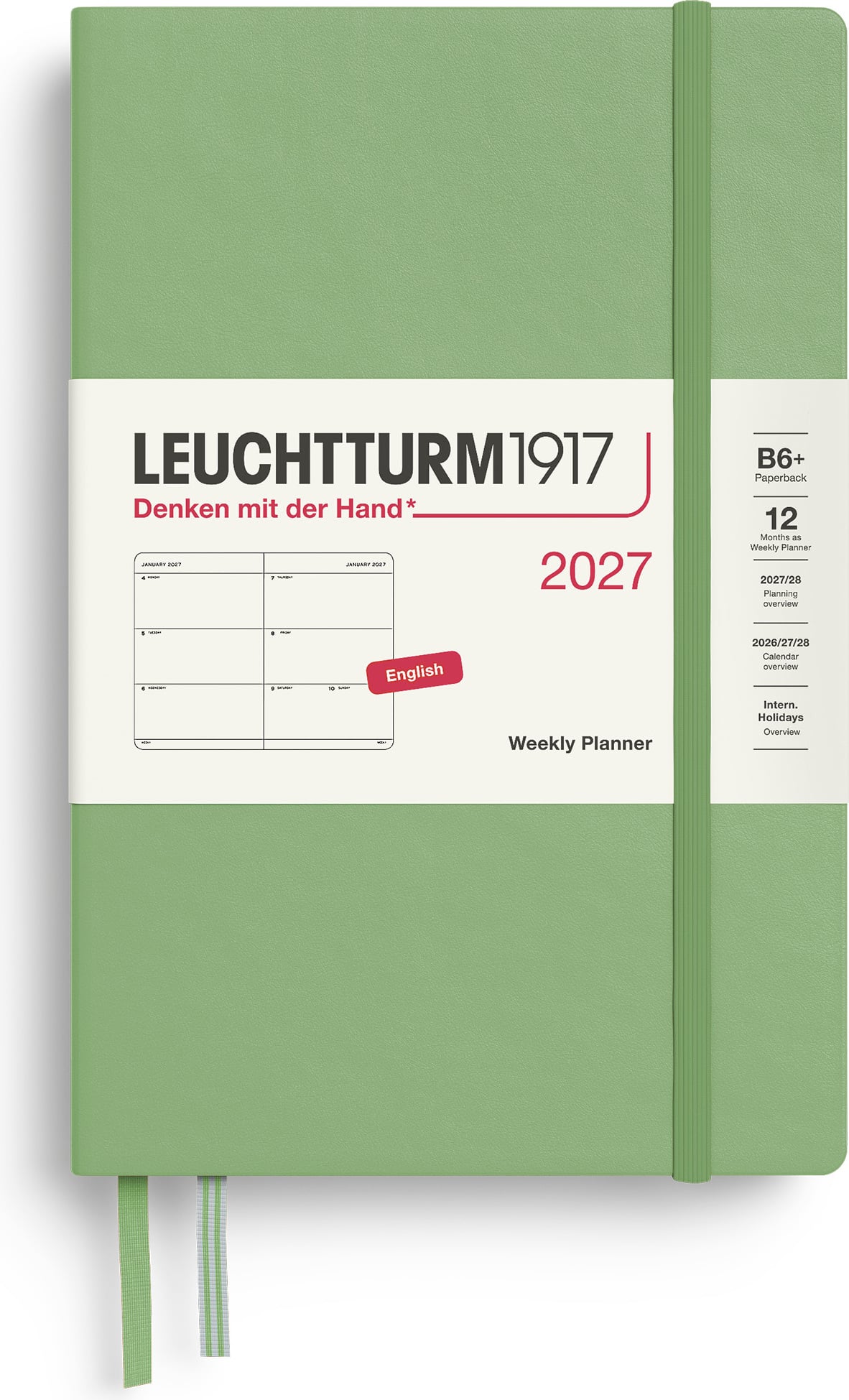 Leuchtturm 1917 Wochenplaner Hardcover 2027 EN B6+, hellgrün