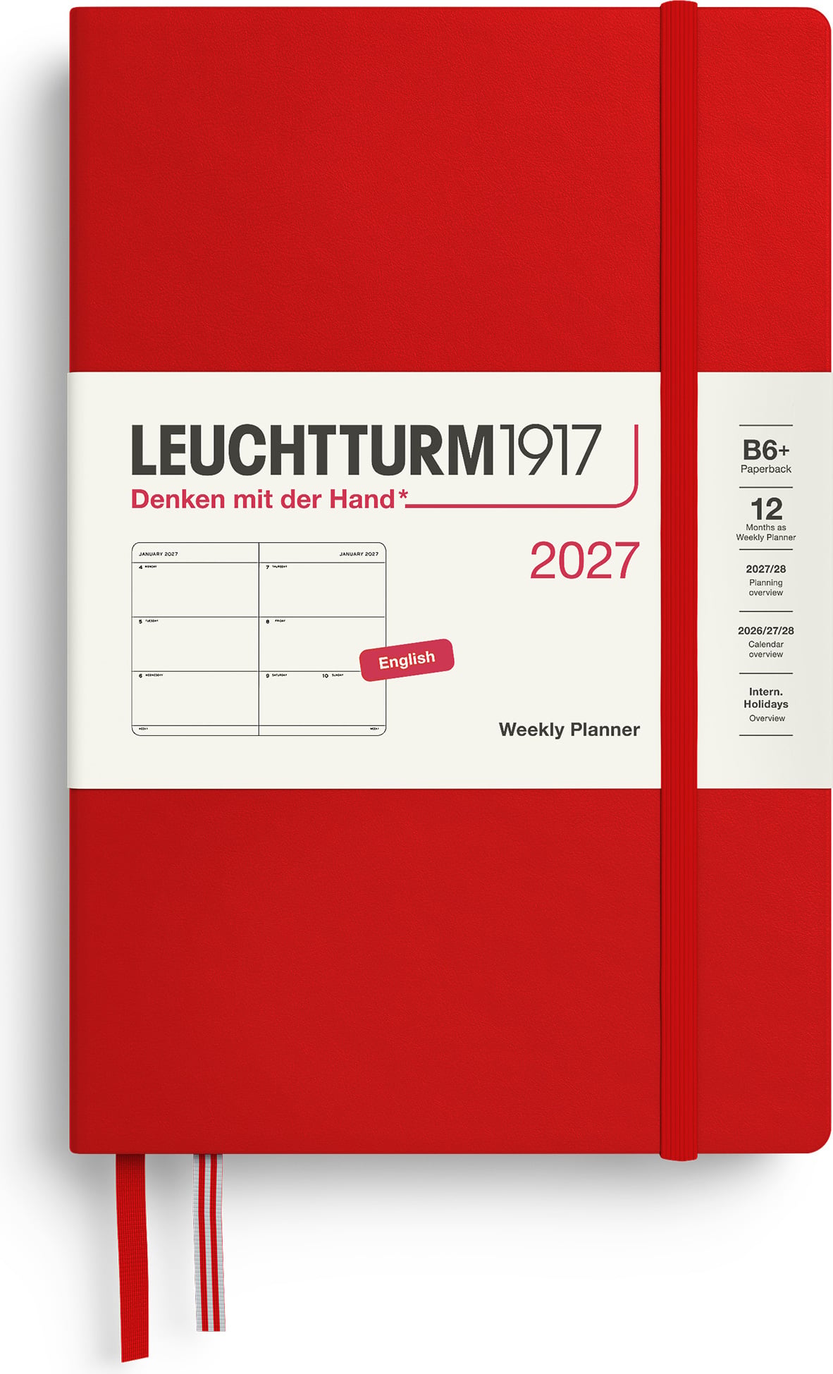 Leuchtturm 1917 Wochenplaner Hardcover 2027 EN B6+, rot