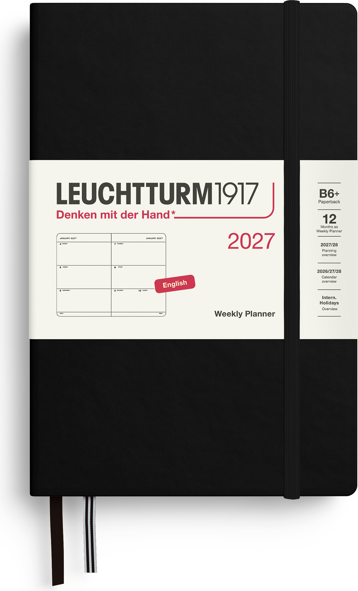 Leuchtturm 1917 Wochenplaner Hardcover 2027 EN B6+, schwarz