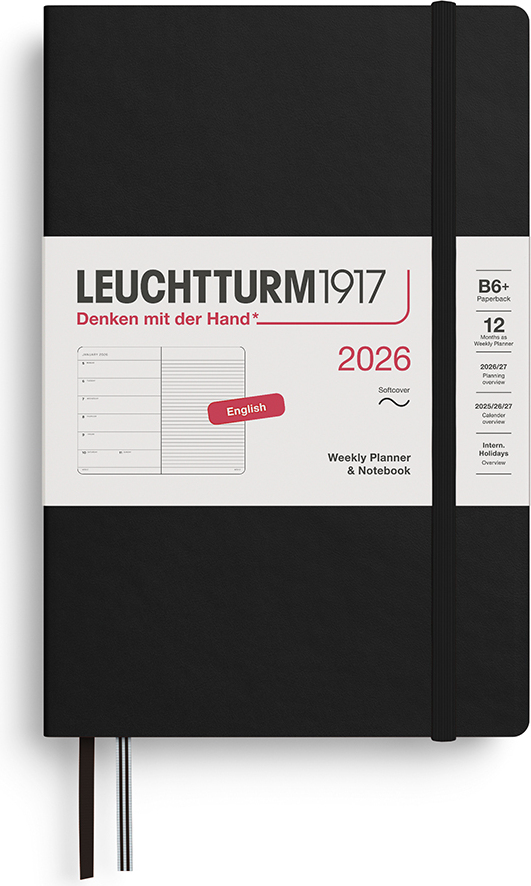 Leuchtturm 1917 Wochenplaner mit Notizbuch 2026 EN B6+, schwarz