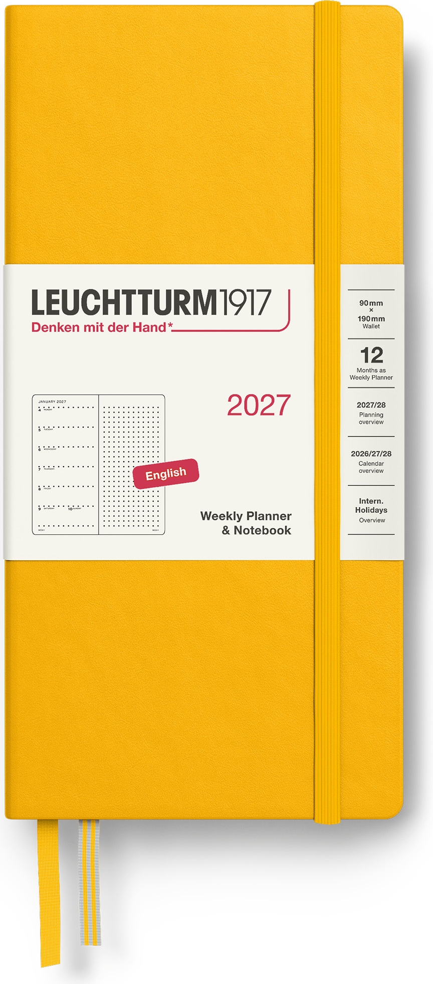 Leuchtturm 1917 Wochenplaner mit Notizbuch gepunktet Hardcover 2027 EN B6+ x A6, gelb