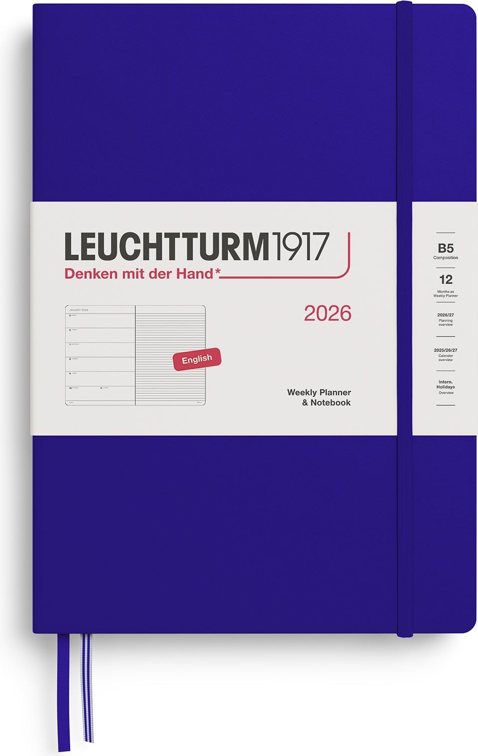 Leuchtturm 1917 Wochenplaner mit Notizbuch liniert, 2026 EN B5, dunkelblau