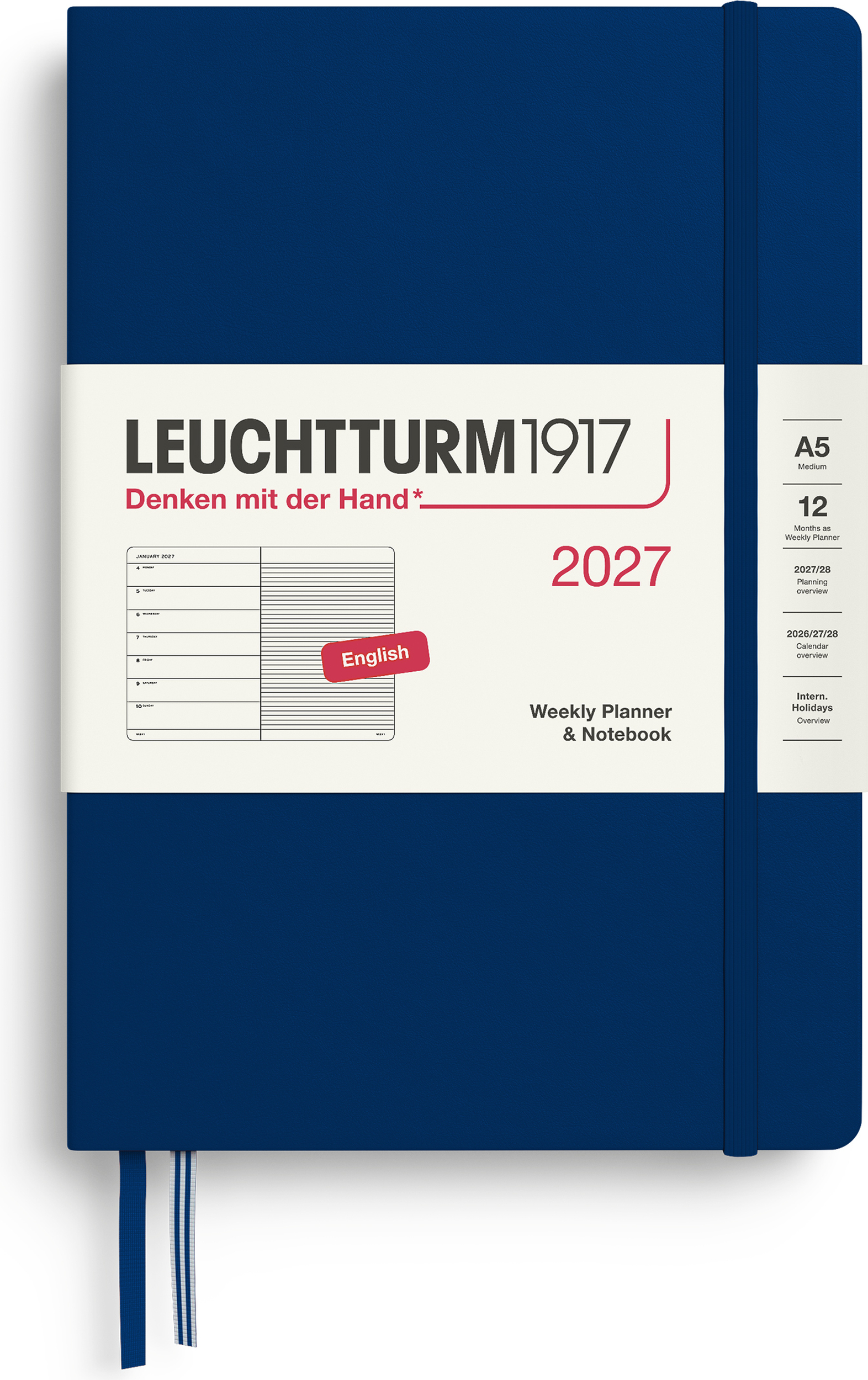 Leuchtturm 1917 Wochenplaner mit Notizbuch liniert Hardcover 2027 EN A5, dunkelblau