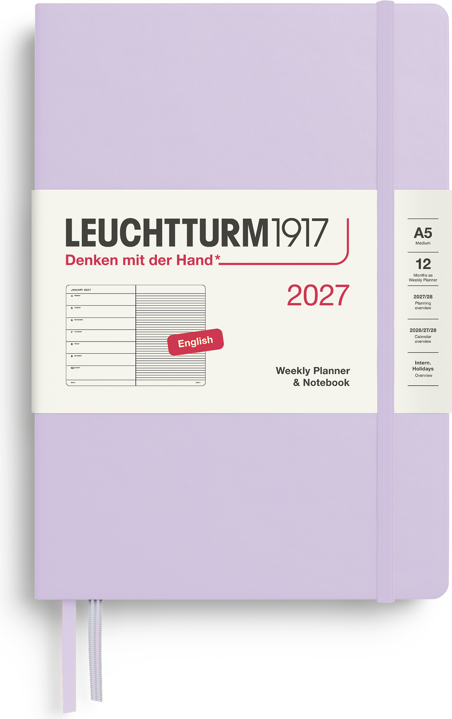 Leuchtturm 1917 Wochenplaner mit Notizbuch liniert Hardcover 2027 EN A5, lila