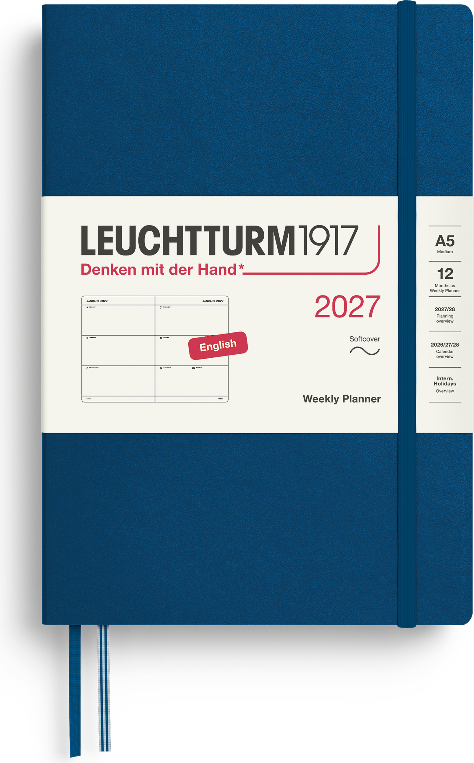 Leuchtturm 1917 Wochenplaner Softcover 2027 EN A5, indigo