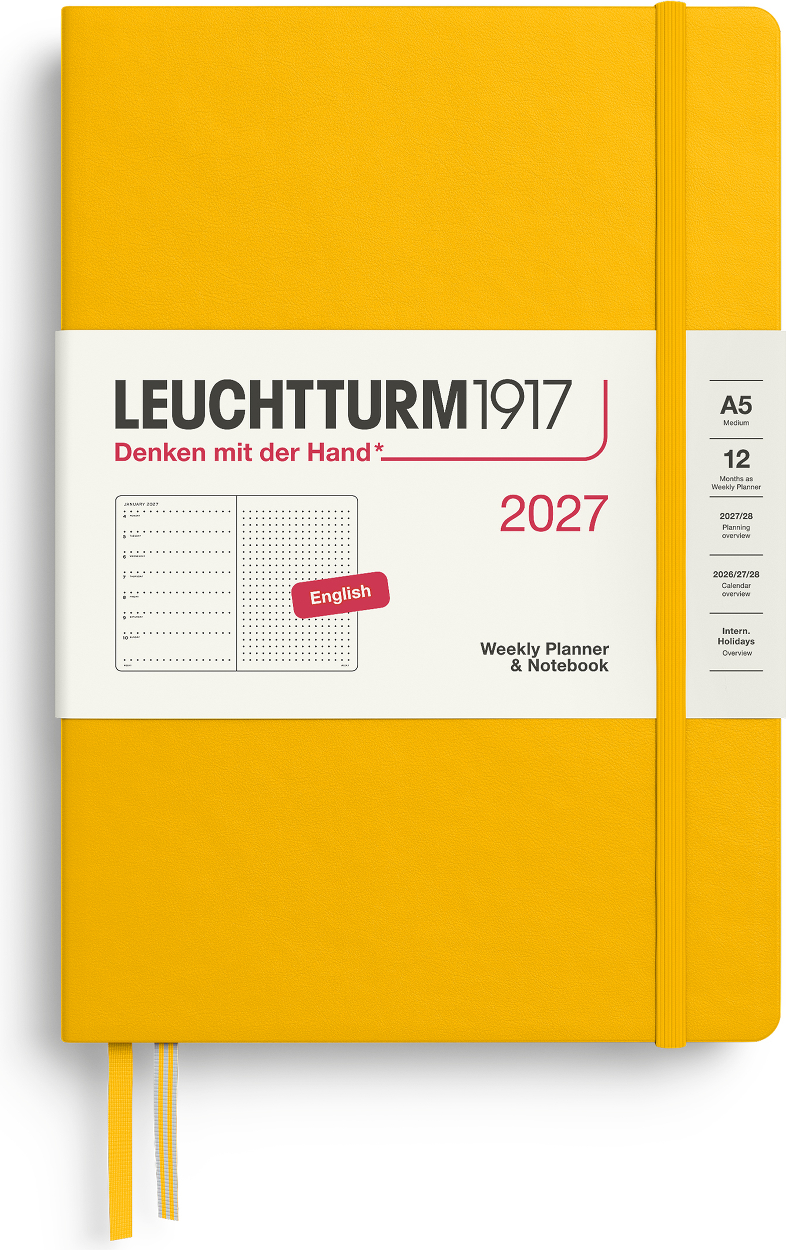 Leuchtturm 1917 Wochenplaner und Notizbuch gepunktet Hardcover 2027 EN A5, gelb