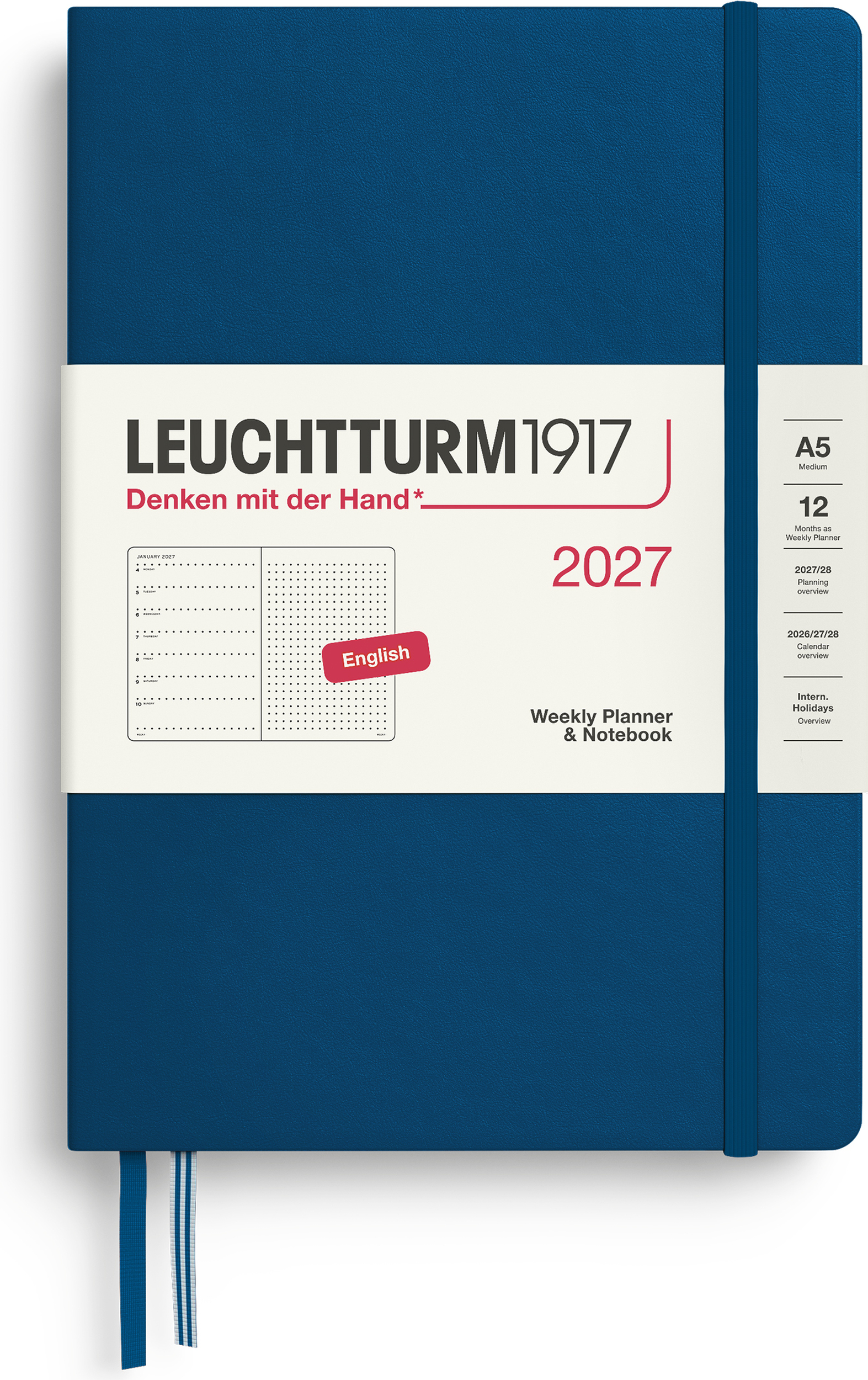 Leuchtturm 1917 Wochenplaner und Notizbuch gepunktet Hardcover 2027 EN A5, indigo
