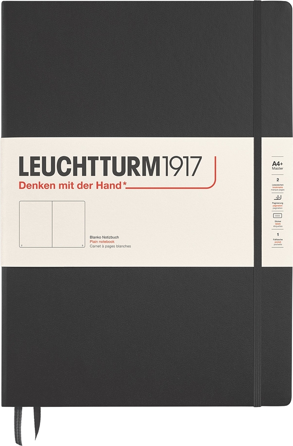 Leuchtturm 1917 Zvezek, A4+, 235 strani, črn, 100 g/m², trda vezava, brez črt