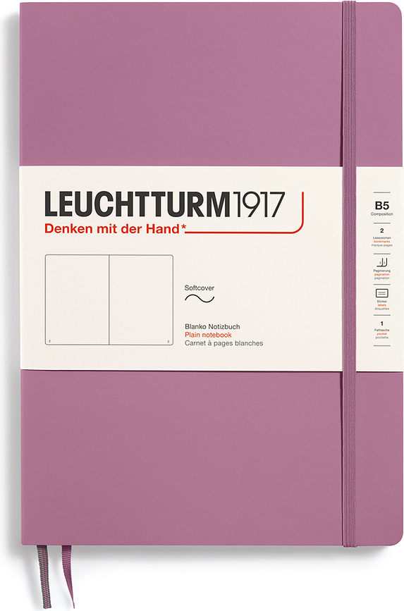 Leuchtturm 1917 Zvezek, gladek, B5, 123 strani, umazano roza, 80 g/m²
