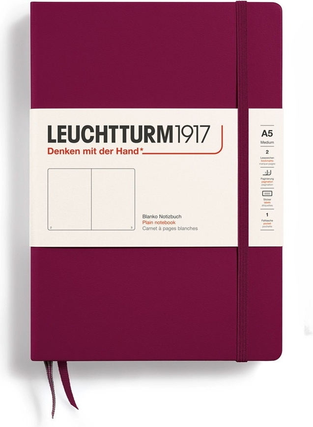 Leuchtturm 1917 Zvezek, gladek, trda vezava, A5, 251 strani, bordo, 80 g/m²