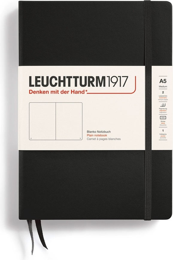 Leuchtturm 1917 Zvezek, gladek, trda vezava, A5, 251 strani, črn, 80 g/m²