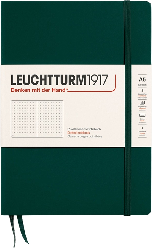 Leuchtturm 1917 Zvezek s pikami, trda vezava, A5, 251 strani, gozdno zelen, 80 g/m²