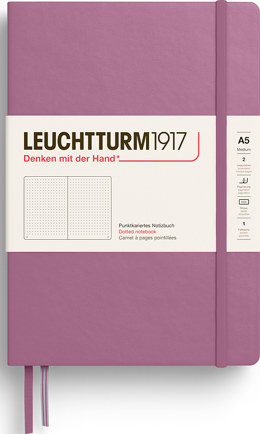 Leuchtturm 1917 Zvezek s pikami, trda vezava, A5, 251 strani, umazano roza, 80 g/m²