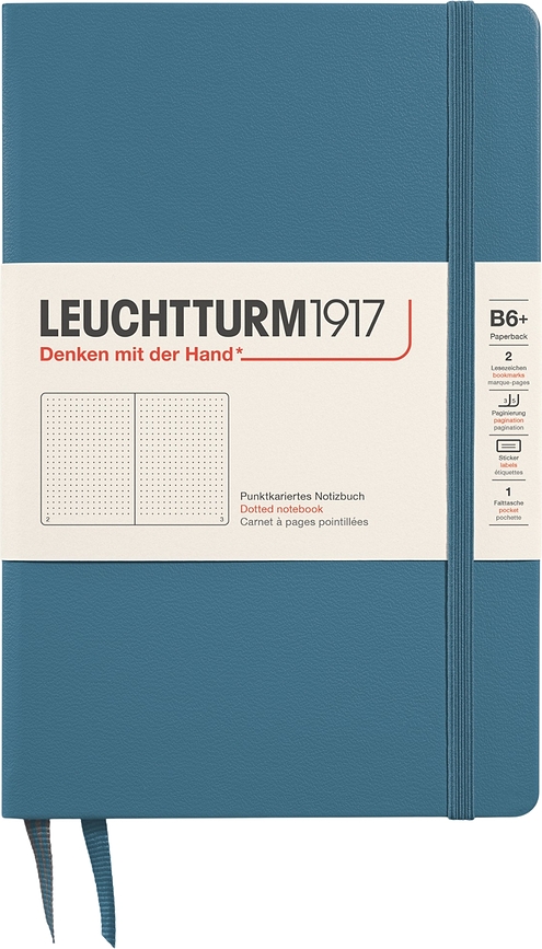 Leuchtturm 1917 Zvezek s pikami, trda vezava, B6+, 219 strani, modro-siv, 80 g/m²