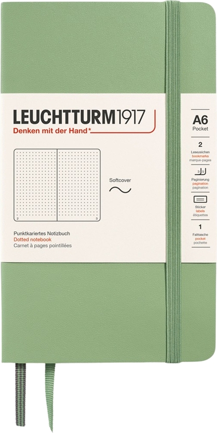 Leuchtturm 1917 Zvezek s pikami v mehki vezavi, A6, 123 strani, žajbljevo zelen, 80 g/m²