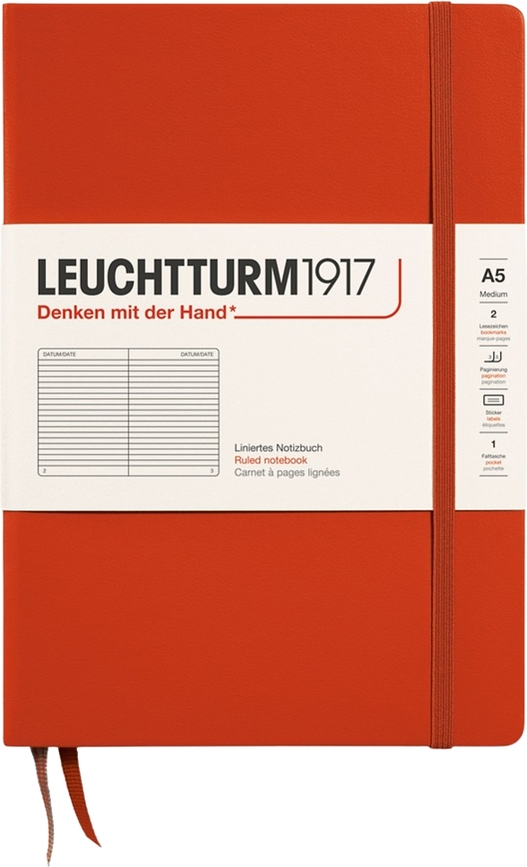 Leuchtturm 1917 Zvezek v črto, A5, 251 strani, temno oranžen, 80 g/m²