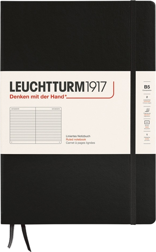 Leuchtturm 1917 Zvezek v črto, B5, 219 strani, črn, 80 g/m²