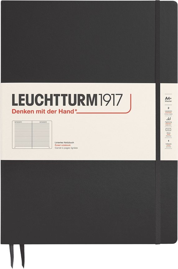 Leuchtturm 1917 Zvezek v črto, trda vezava, A4+, 123 strani, črn, 100 g/m²