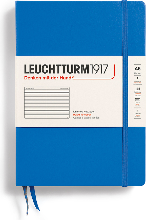 Leuchtturm 1917 Zvezek v črto, trda vezava, A5, 251 strani, moder, 80 g/m²
