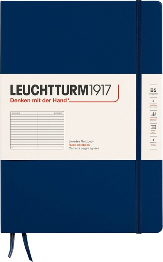 Leuchtturm 1917 Zvezek v črto, trda vezava, B5, 219 strani, mornarsko moder, 80 g/m²