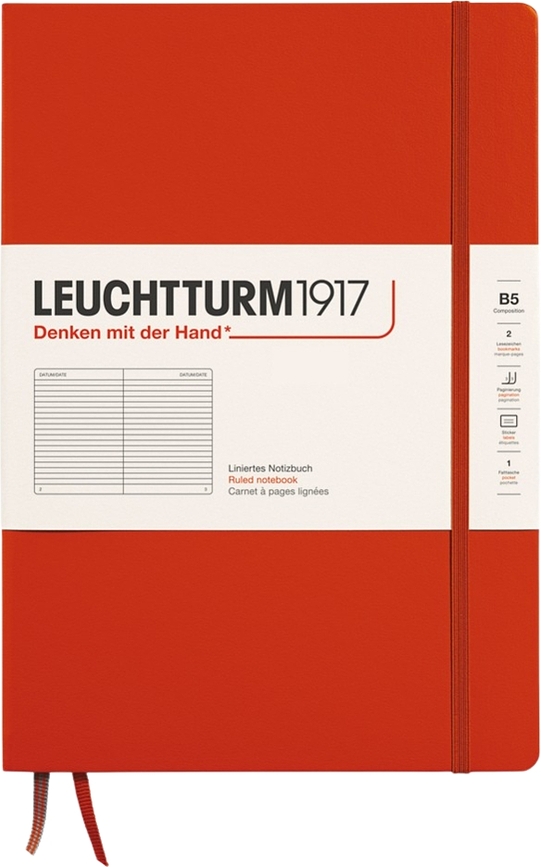 Leuchtturm 1917 Zvezek v črto, trda vezava, B5, 219 strani, temno oranžen, 80 g/m²