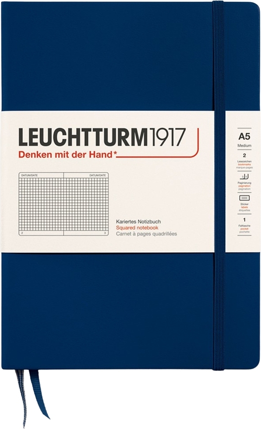 Leuchtturm 1917 Zvezek v trdi vezavi, A5, 251 strani, karirast, mornarsko moder, 80 g/m²