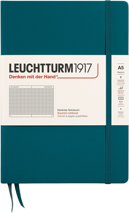 Leuchtturm 1917 Zvezek v trdi vezavi, A5, 251 strani, karirast, morsko moder, 80 g/m²