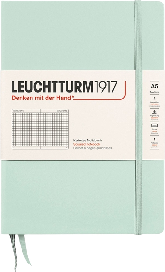 Leuchtturm 1917 Zvezek v trdi vezavi, A5, 251 strani, mint, 80 g/m², karirast