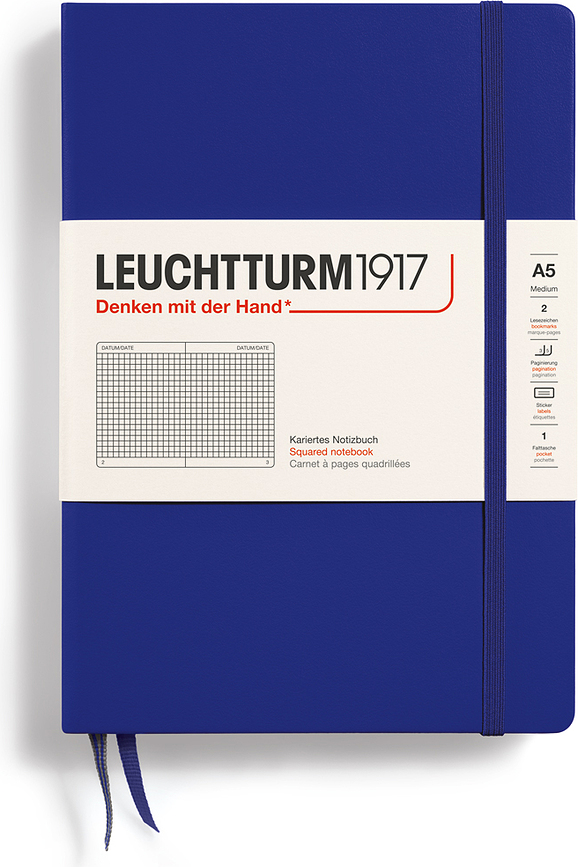 Leuchtturm 1917 Zvezek v trdi vezavi, A5, 251 strani, temno moder, 80 g/m², karirast
