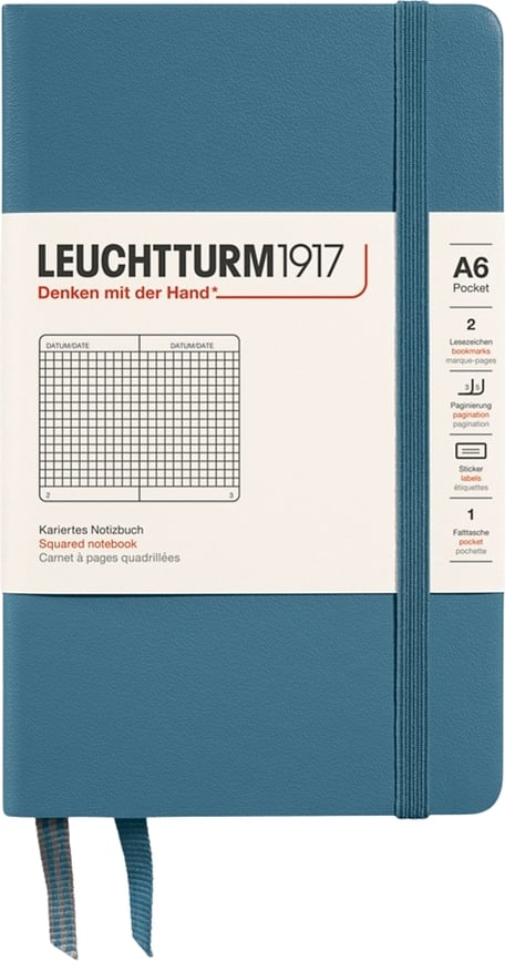 Leuchtturm 1917 Zvezek v trdi vezavi, A6, 187 strani, modro-siv, 80 g/m², karirast