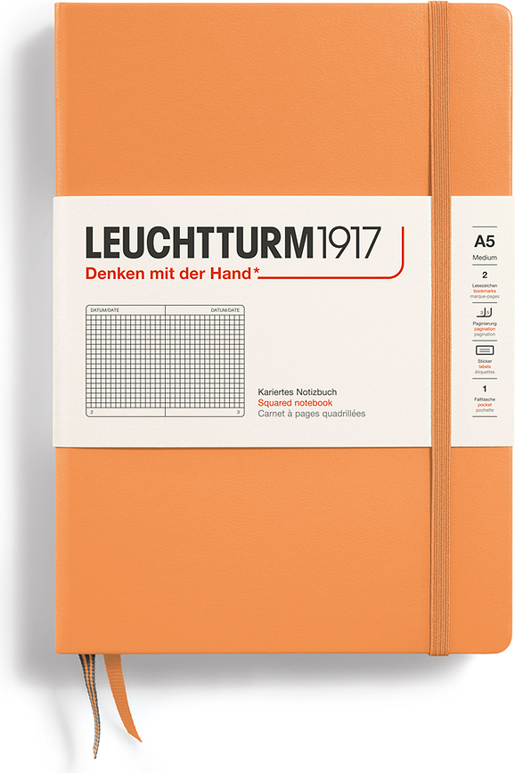 Leuchtturm 1917 Zvezek v trdi vezavi, karirast, A5, 251 strani, mareličen, 80 g/m²