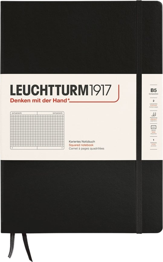 Leuchtturm 1917 Zvezek v trdi vezavi, karirast, B5, 219 strani, črn, 80 g/m²