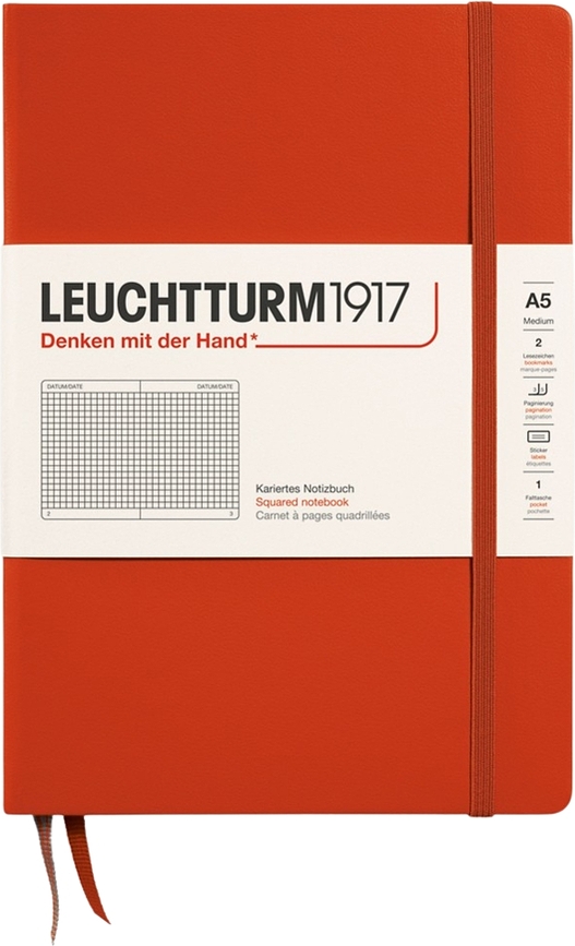 Leuchtturm 1917 Zvezek v trdi vezavi, karo, A5, 251 strani, temno oranžen, 80 g/m²
