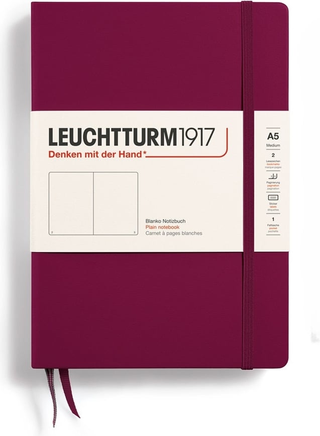 Notes Leuchtturm 1917, cu copertă tare, simplu, A5, 251 pagini, bordo, 80 g/m²