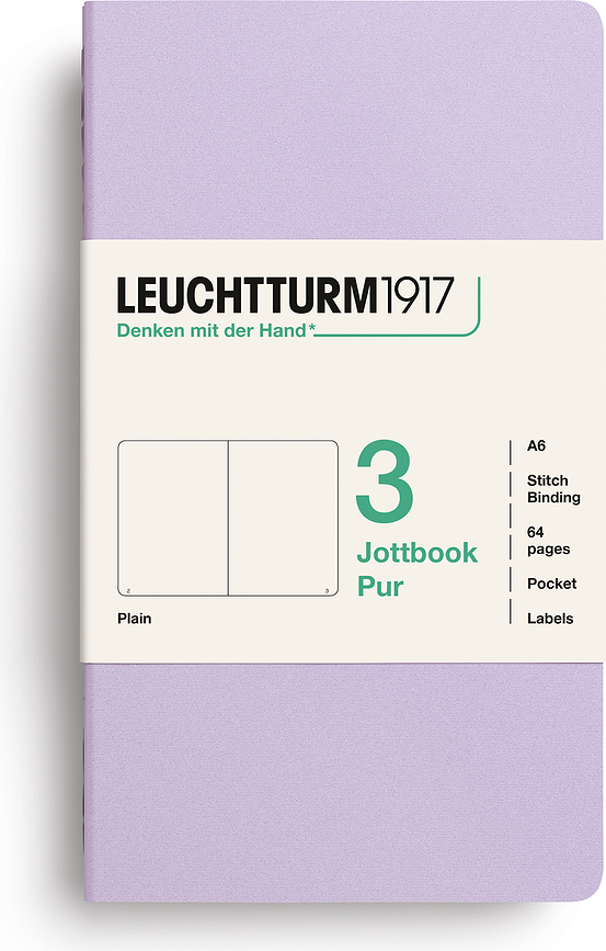 Notesuri simple cu copertă flexibilă Jottbook Pur A6 lila 80 g/m², 3 buc.