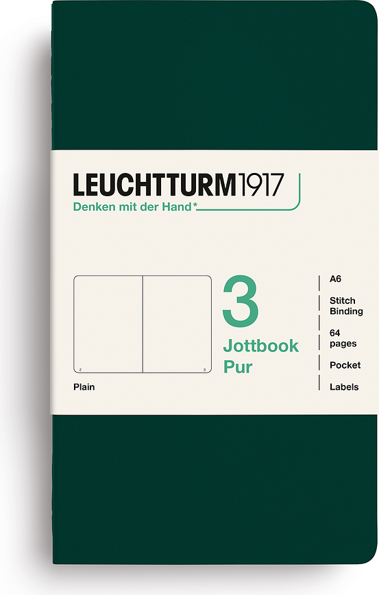 Notesuri simple cu copertă flexibilă Jottbook Pur A6 verde închis 80 g/m², 3 buc.