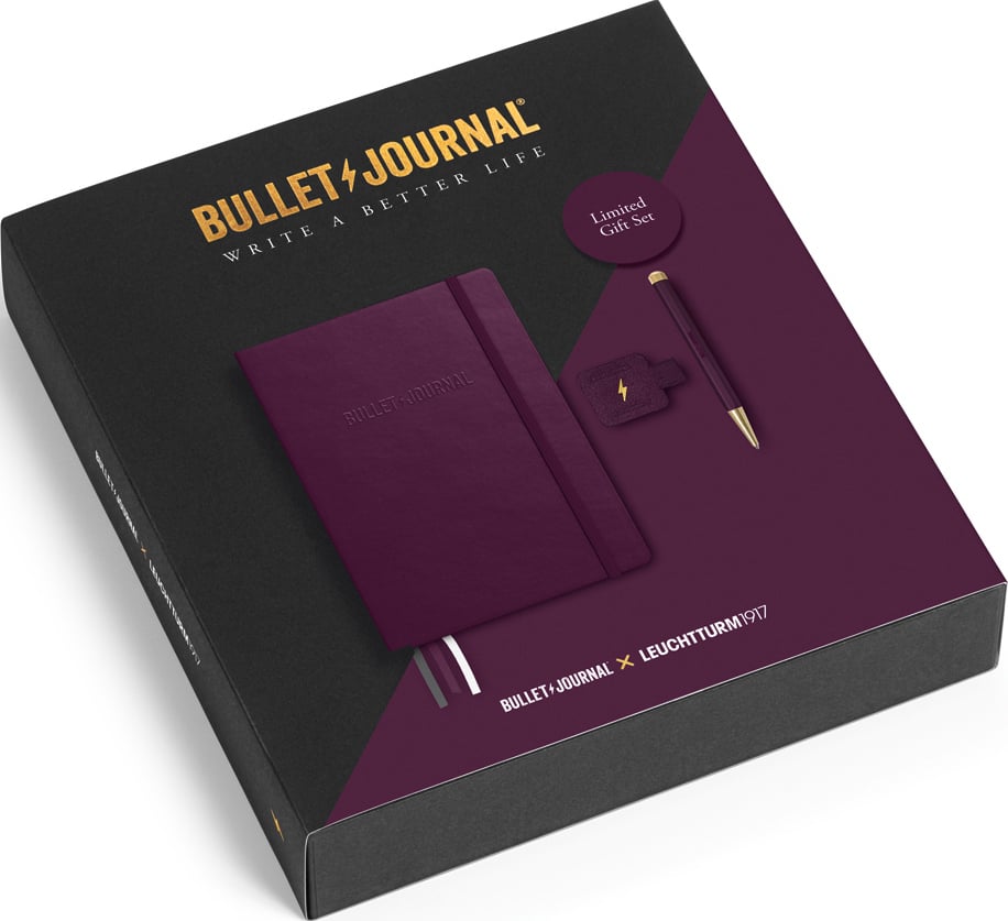 Notizbuch mit Kugelschreiber und selbstklebendem Halter Bullet Journal, lila, 3-teilig
